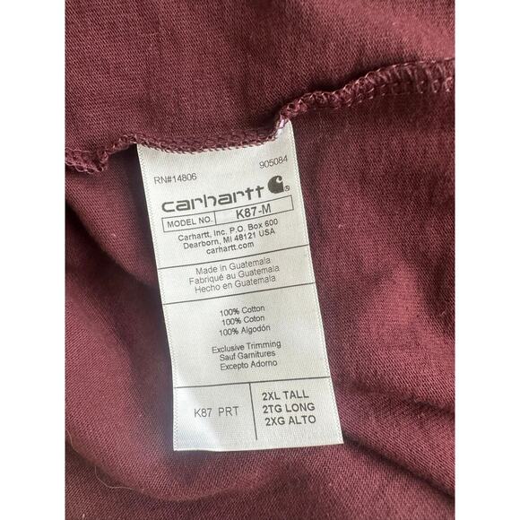 Carhartt Maroon Men’s Loose Fit Heavy Weight Short Sleeve Pocket T-Shirt 2XL - Picture 7 of 7